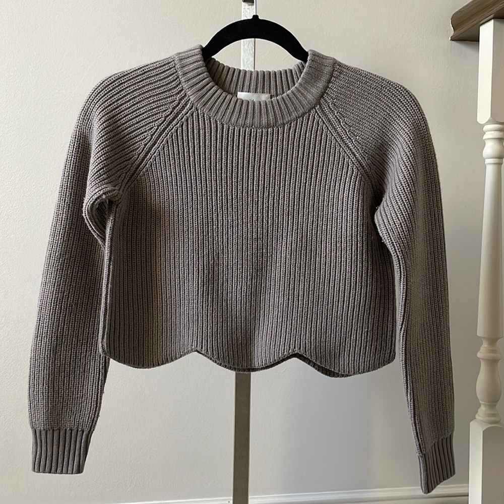 Wilfred Sardou crop scallop sweater dusty taupe sz XS